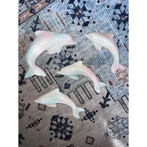Lot Of 4 Chalkware Hanging Dolphins Long Pink Blue Glitter Unmarked Kitschy Cute